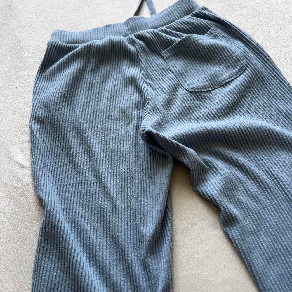Alo Ribbed Soft Sky Blue Knit Joggers Back Pocket Yoga Athletic Gym Workout - Picture 7 of 7